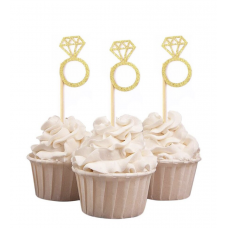 Hens Night Cupcake Toppers 10pack - DIAMOND RING CARAT GOLD 